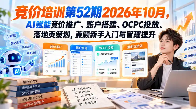 【无水印】竞价培训第52期2026年10月，AI赋能竞价推广、账户搭建、OCPC投放、落地页策划，兼顾新手入门与管理提升-百盟网