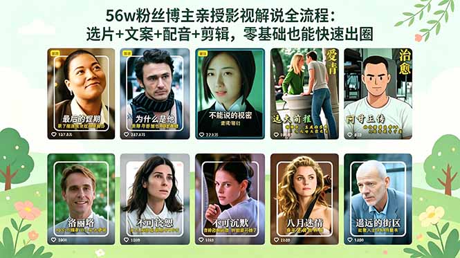 56万粉丝博主亲授影视解说全流程：选片+文案+配音+剪辑，零基础也能快速出圈-百盟网
