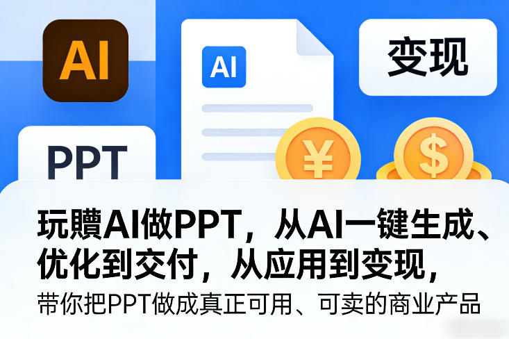 玩賺AI做PPT,从AI一键生成、优化到交付,从应用到变现,带你把PPT做成真正可用、可卖的商业产品-百盟网