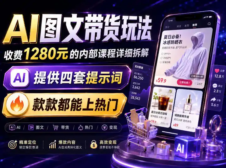 AI图文带货内部玩法，1280内部课程对外系统拆解，看完直接上手变现！-百盟网