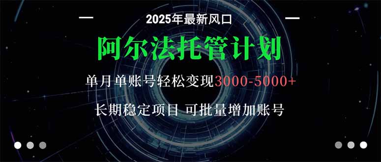阿尔法托管计划 单账号月入3000-5000，长期稳定项目，新手小白轻松上手。-百盟网