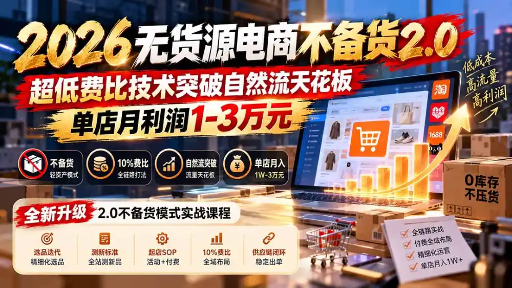 2026无货源电商不备货2.0【更新1019】：超低费比技术突破自然流天花板，单店月利润1-3万元