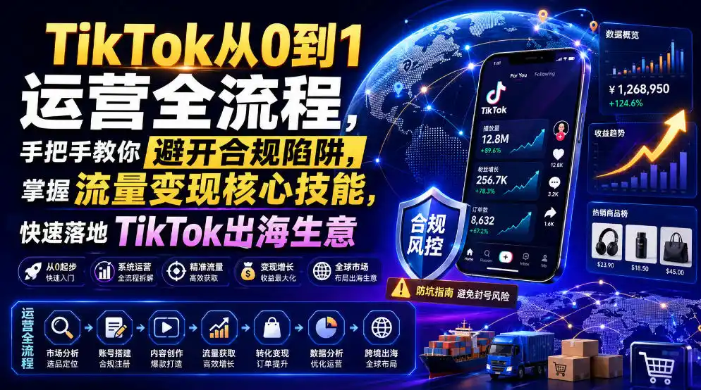 TikTok从0到1运营全流程，手把手教你避开合规陷阱，掌握流量变现核心技能，快速落地TikTok出海生意(更新8月)-百盟网