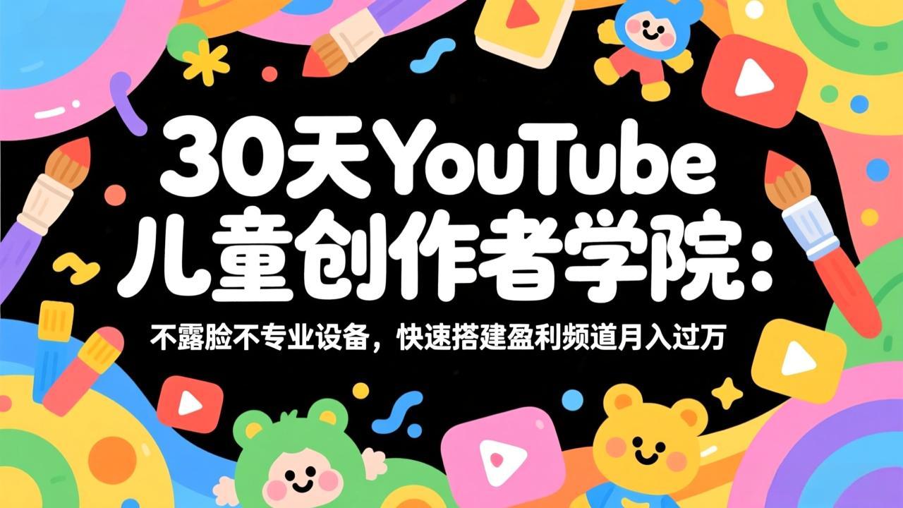 30天YouTube儿童创作者学院：不露脸不专业设备，快速搭建盈利频道月入过万-百盟网