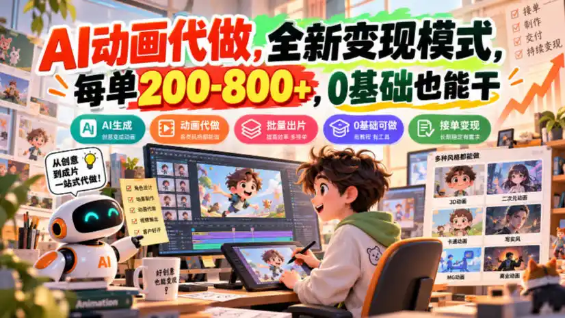 AI动画代做，全新变现模式，每单200-800+，0基础也能干【揭秘】-百盟网