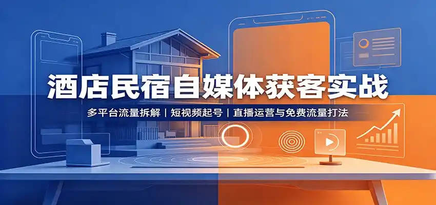 酒店民宿自媒体获客实战：多平台流量拆解，短视频起号，直播运营与免费流量打法-百盟网