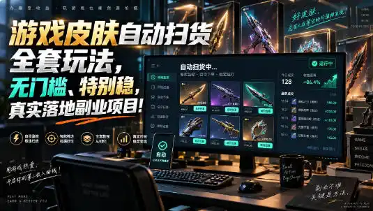 游戏皮肤自动扫货全套玩法,无门槛、特别稳,真实落地副业项目!【揭秘】-百盟网