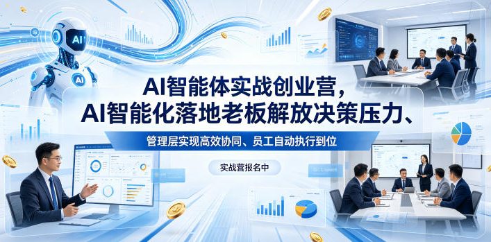 AI智能体实战创业营26年4月23-25号线下课,AI智能化落地老板解放决策压力、管理层实现高效协同、员工自动执行到位-百盟网