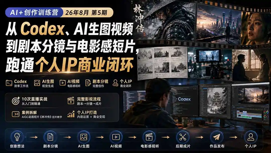 AI+创作训练营26年第5期-更新：从Codex、AI生图视频到剧本分镜与电影感短片，跑通个人IP商业闭环-百盟网