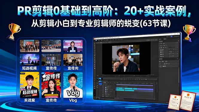 PR剪辑0基础到高阶：20+实战案例，从剪辑小白到专业剪辑师的蜕变(63节课-百盟网