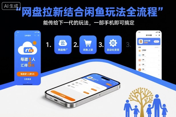 网盘拉新结合闲鱼玩法全流程，能传给下一代的玩法，一部手机即可搞定(附入口渠道以及实操教程)-百盟网