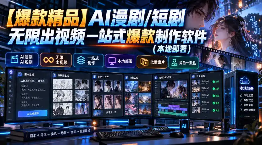 【爆款精品】AI漫剧/短剧无限出视频一站式爆款制作软件(本地部署)-百盟网