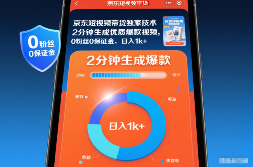 京东短视频带货独家技术，2分钟生成一条优质爆款视频，0粉丝0保证金，日入1k+【揭秘】-百盟网