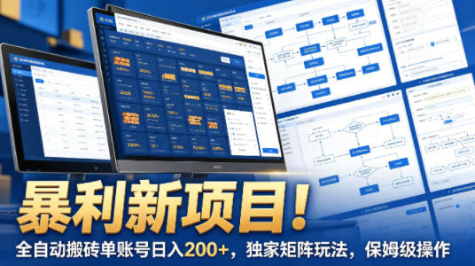 暴利新项目！全自动搬砖单账号日入200+，独家矩阵玩法，保姆级操作【揭秘】-百盟网