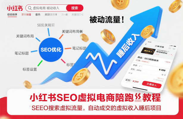 小红书SEO虚拟电商陪跑教程，实现seo搜索被动流量，自动成交的被动收入睡后项目-百盟网