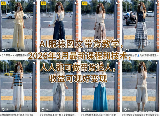 AI服装图文带货教学，2026年3月最新课程和技术，人人都可做带货达人，收益可观好变现-百盟网