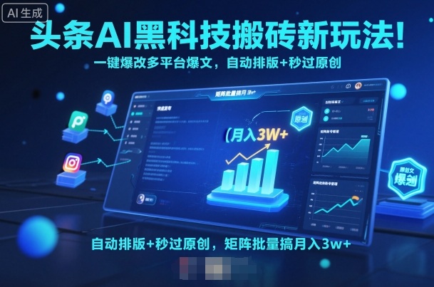 头条AI黑科技搬砖新玩法！一键爆改多平台爆文，自动排版+秒过原创，矩阵批量搞月入3w+【揭秘】-百盟网
