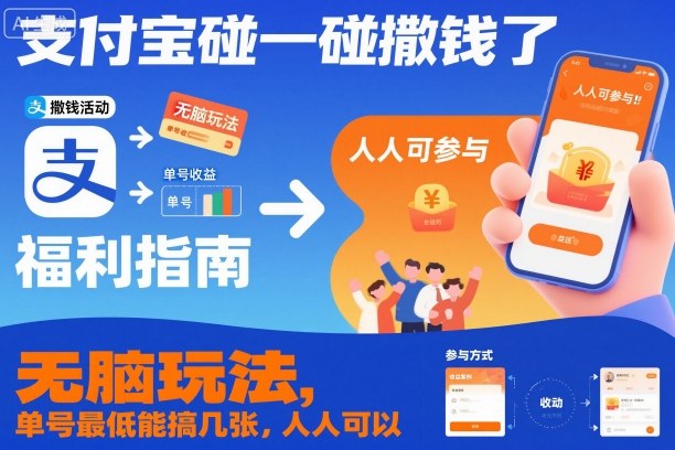 支付宝碰一碰撒钱了，无脑玩法，单号最低能搞几张，人人可以撸【揭秘】-百盟网