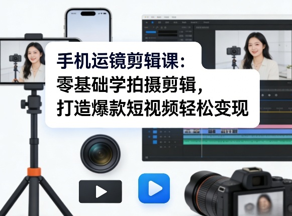 手机运镜剪辑课：零基础学拍摄剪辑，打造爆款短视频轻松变现-百盟网