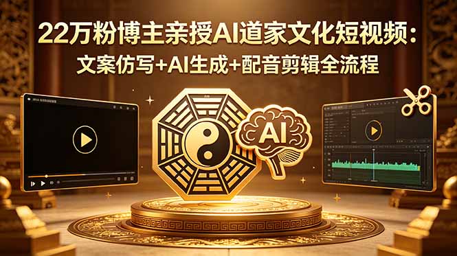 22万粉博主亲授AI道家文化短视频：文案仿写+AI生成+配音剪辑全流程-百盟网