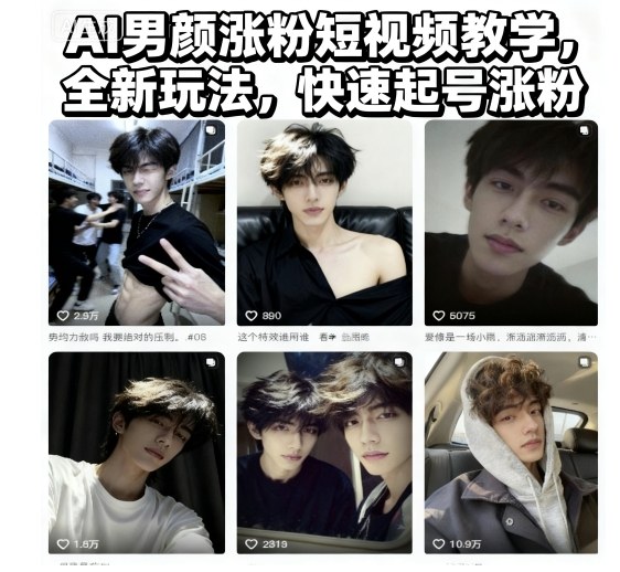 AI男颜涨粉短视频教学，全新玩法，快速起号涨粉-百盟网