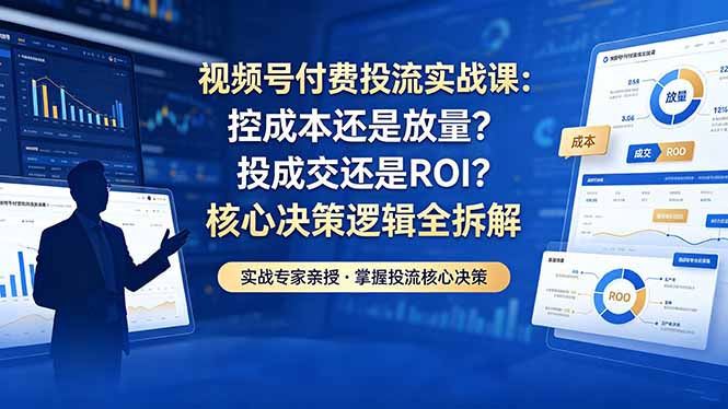 视频号付费投流实战课-5月：控成本还是放量？投成交还是ROI？核心决策逻辑全拆解-百盟网
