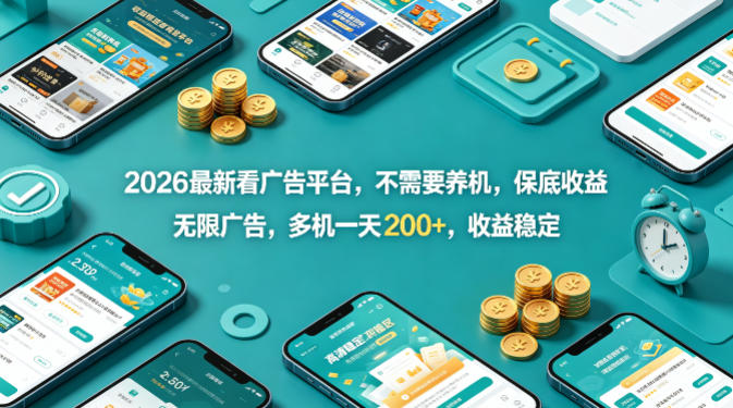 2026最新看广告平台,不需要养机,保底收益,无限广告,多机一天200+,收益稳定【揭秘】-百盟网