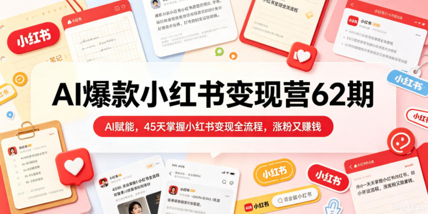 AI爆款小红书变现营62期2026年5月，AI赋能，45天掌握小红书变现全流程，涨粉又賺钱-百盟网