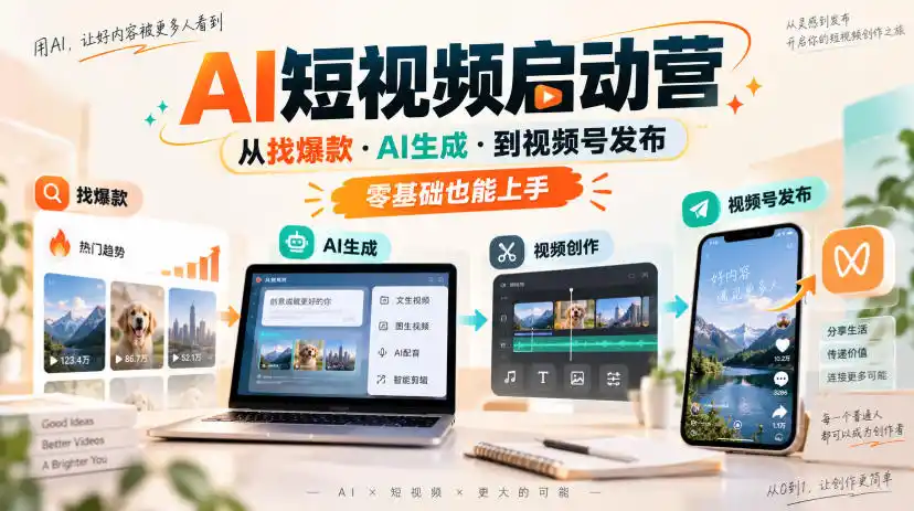 AI短视频启动营，从找爆款·AI生成·到视频号发布，零基础也能上手-百盟网
