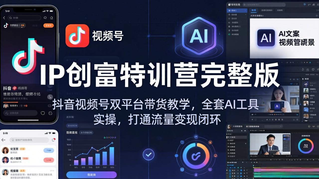 IP创富特训营完整版:抖音视频号双平台带货教学,全套AI工具实操,打通流量变现闭环-百盟网