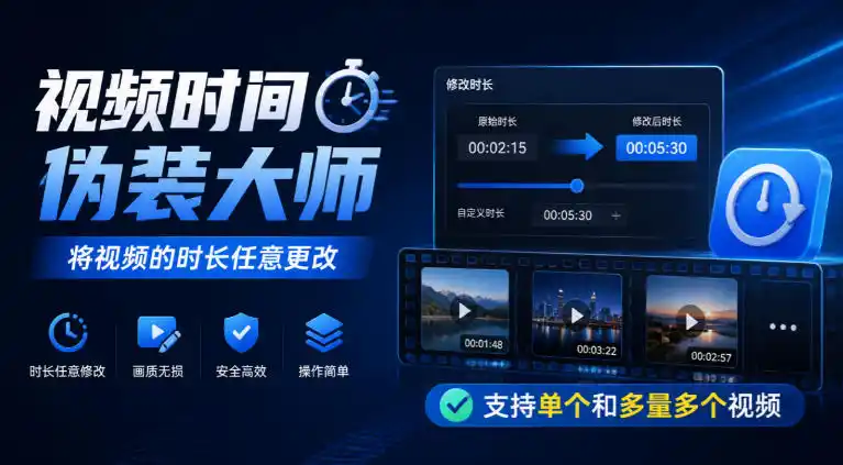 视频时间伪装大师，将视频的时长任意更改，支持单个和多量多个视频-百盟网