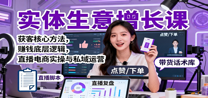 实体生意增长课:获客核心方法,赚钱底层逻辑,直播电商实操与私域运营-百盟网