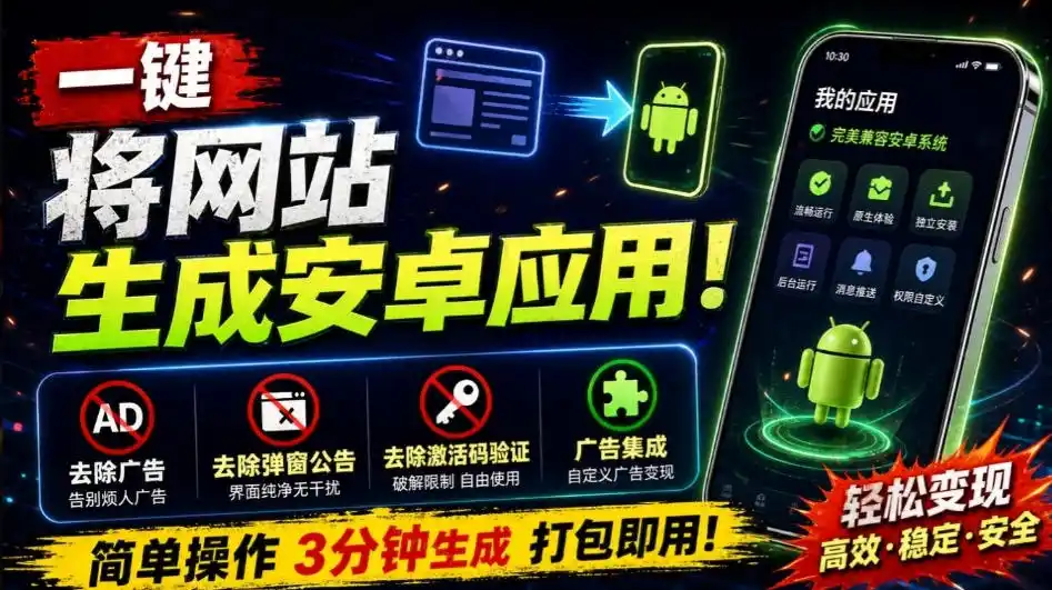 目前最好用，一键将网站生成安卓应用！支持去除广告、弹窗公告、激活码验证、广告集成等web-to-app-百盟网