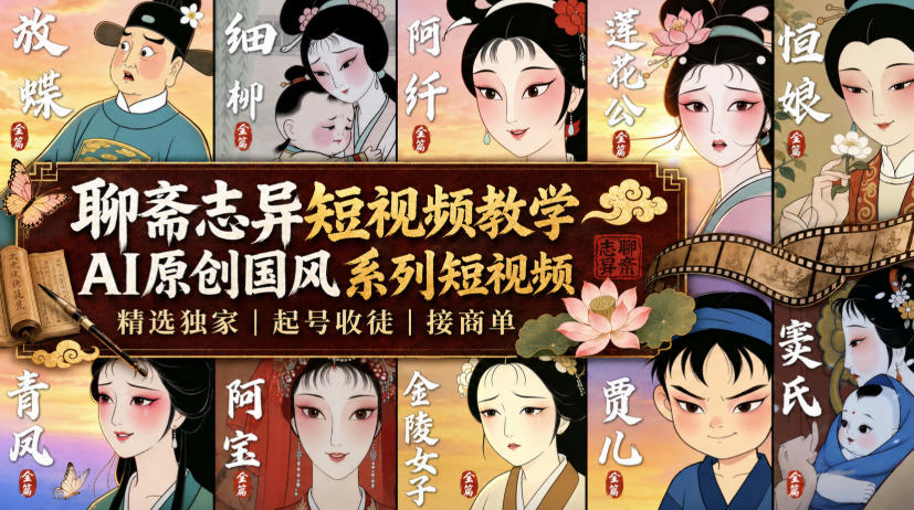 聊斋志异短视频教学，AI原创国风系列短视频，精选独家丨起号收徒丨接商单(更新0818)-百盟网
