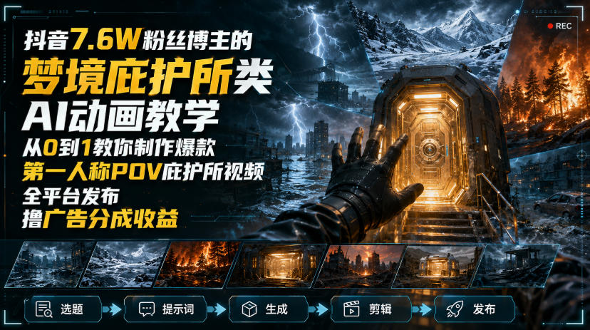 抖音7.6W粉丝博主的梦境庇护所类AI动画教学,从0到1教你制作爆款第一人称POV庇护所视频,全平台发布撸广告分成收益 抖音7.6W粉丝博主的梦境庇护所类AI动画教学,从0到1教你制作爆款第一人称POV庇护所视频,全平台发布撸广告分成收益