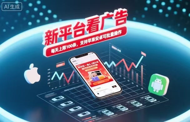 新台看广告，养好机一条5毛到5块，单机日入30到100，支持苹果安卓，可批量操作。-百盟网