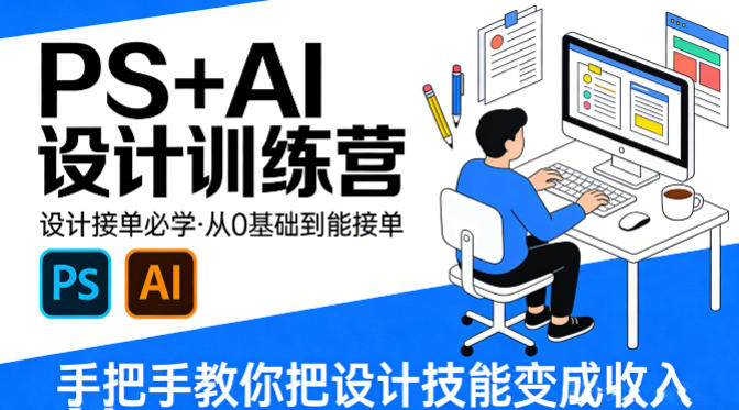 设计接单必学，PS+AI设计训练营，从0基础到能接单，手把手教你把设计技能变成收入-百盟网