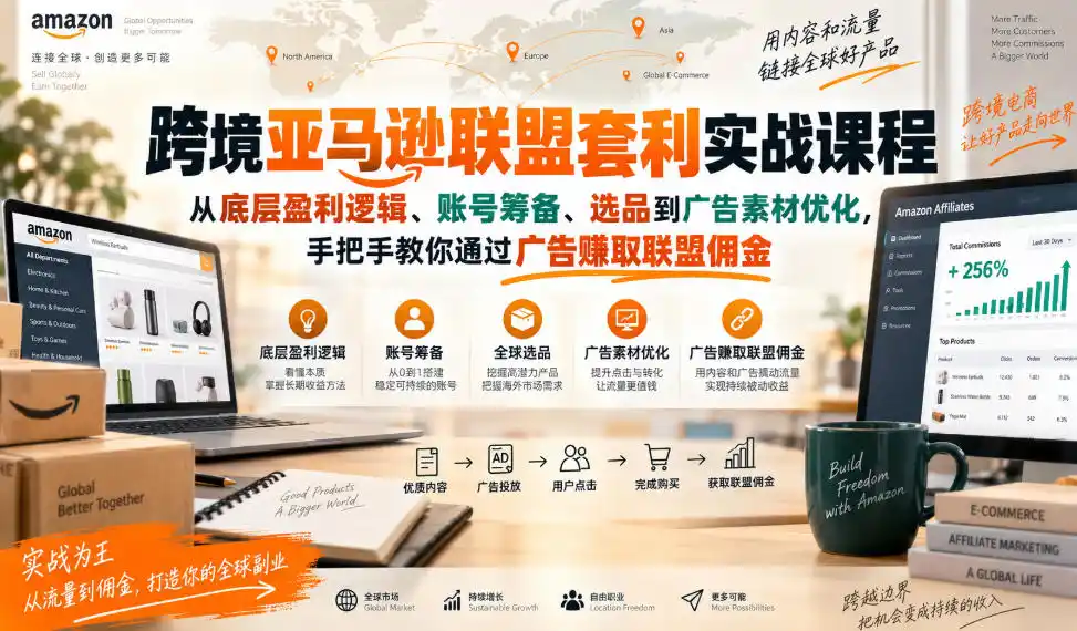 跨境亚马逊联盟套利实战课程，从底层盈利逻辑、账号筹备、选品到广告素材优化，手把手教你通过广告賺取联盟佣金-百盟网