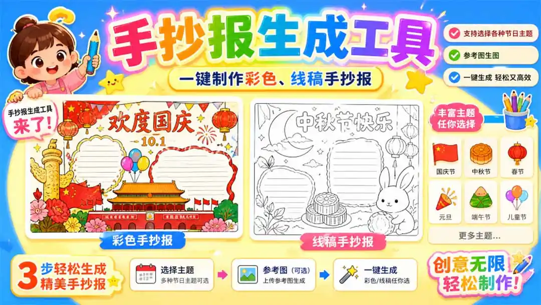 手抄报批量生成工具来了，完全免费，告别豆包生图，这个高清无水印-百盟网