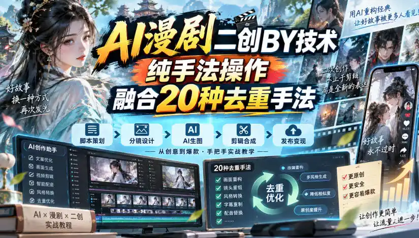 AI漫剧二创搬运技术，纯手法操作，融合20种去重手法-百盟网