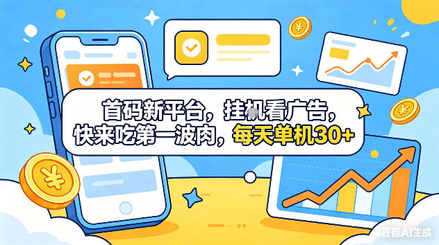 首码新平台，挂G自动看广告，快来吃第一波肉，每天单机30+，可矩阵放大【揭秘】-百盟网