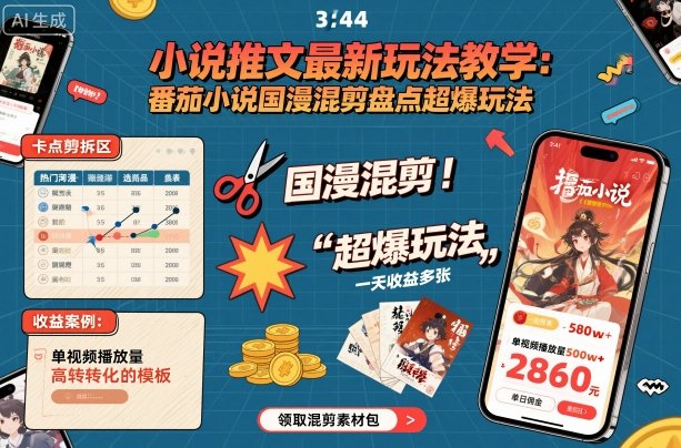 小说推文最新玩法教学，番茄小说国漫混剪盘点超爆玩法，全程干货，一天收益多张-百盟网