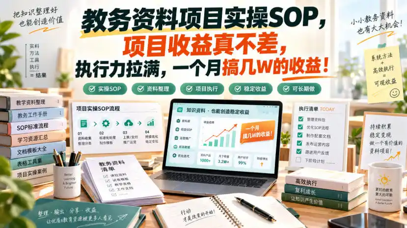 教务资料项目实操SOP，项目收益真不差，执行力拉满，一个月搞几W的收益-百盟网