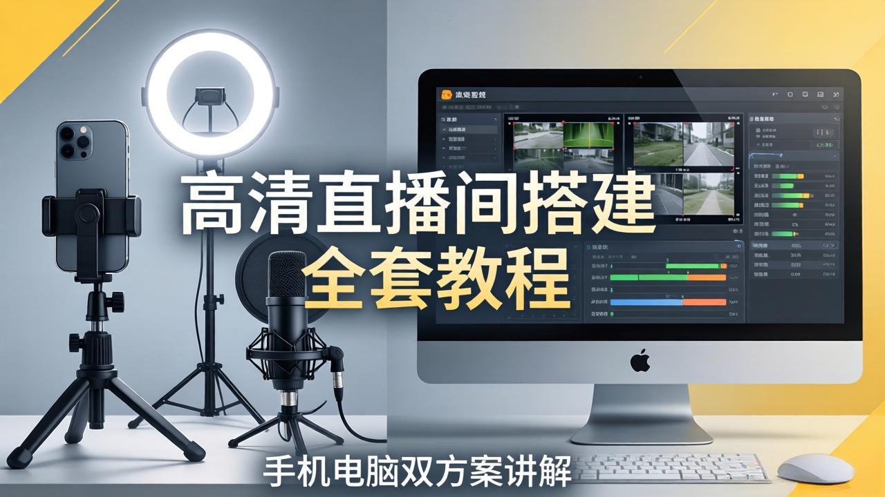 高清直播间搭建全套教程,手机电脑双方案讲解,设备选型调试多机位实操教学-百盟网