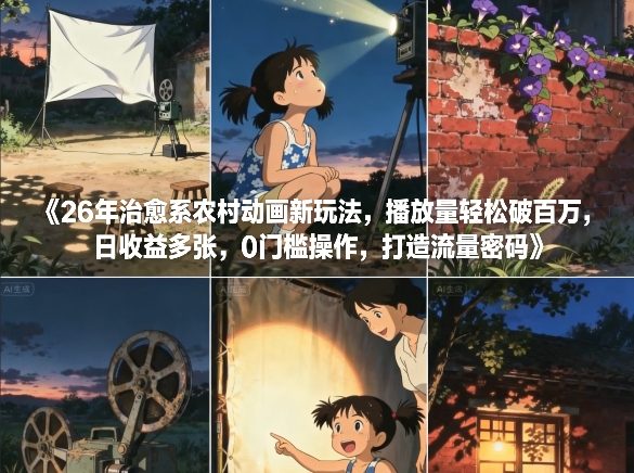 26年治愈系农村动画新玩法，播放量轻松破百万，日收益多张，0门槛操作，打造流量密码-百盟网