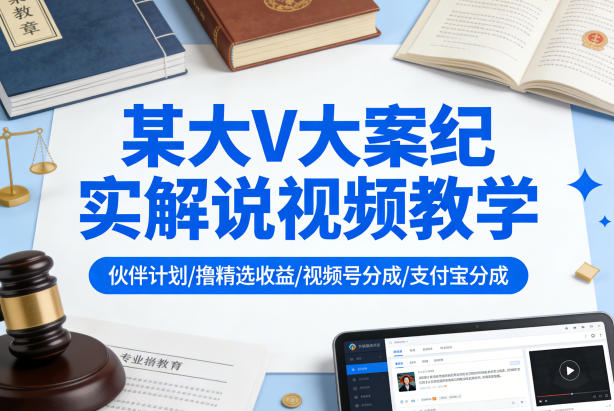某大V大案纪实解说视频教学,可做伙伴计划、撸精选收益,视频号和支付宝分成计划均可-百盟网