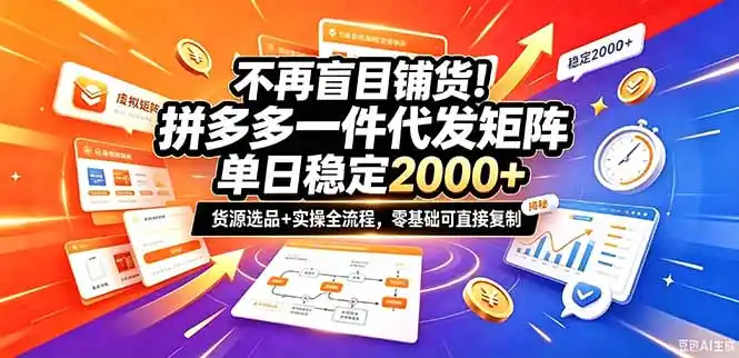 不再盲目铺货！拼多多一件代发矩阵落地攻略，提供优质货源店铺运营全流程，零基础可直接复制-百盟网