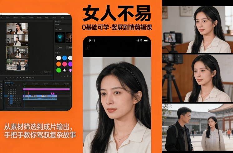 0基础可学!《女人不易》竖屏剧情剪辑课,从素材筛选到成片输出,手把手教你驾驭复杂故事-百盟网