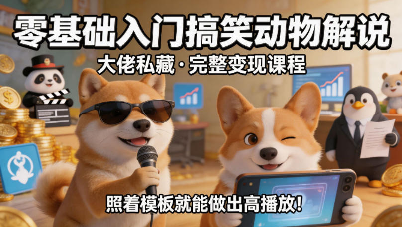 零基础入门搞笑动物解说，大佬私藏完整变现课程，照着模板就能做出高播放-百盟网