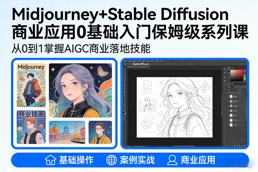 AIGC商业应用Midjourney+Stable Diffusion教程，0基础入门保姆级系列课-百盟网